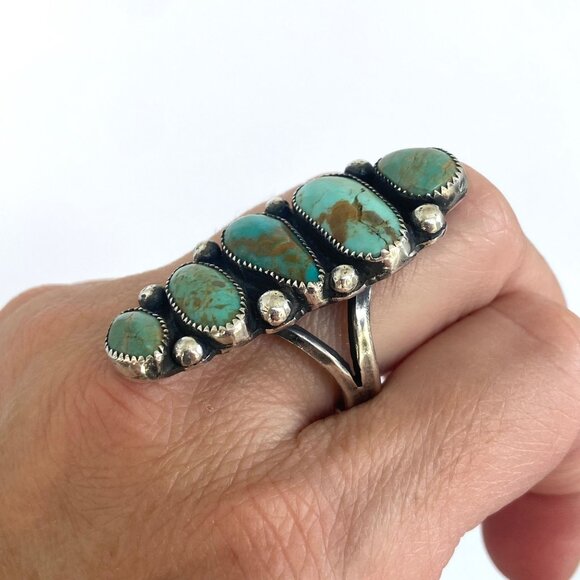 VTG Sterling Silver 925 LS Larry Sandoval Huge Unisex Turquoise Knuckle Ring - Picture 7 of 16